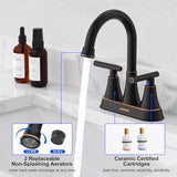 Bathroom Faucets for Sink 3 Hole, Hurran 4 inch Oil Rubbed Bronze Bathroom Sink Faucet with Pop-up Drain and Supply Hoses, Stainless Steel Lead-Free Centerset Faucets for Vanity RV