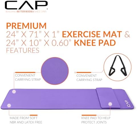 CAP Barbell 1/2-Inch High Density Exercise Yoga Mat with Strap | Multiple Options
