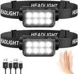 Rechargeable Headlamp Flashlight 2-Pack, 8 LED 2500 Lumen Ultra-Light Bright Headlight with Motion Sensor, Waterproof Lightweight Head Lamp for Adult Kid, Headlamps for Outdoor Camping Running Fishing