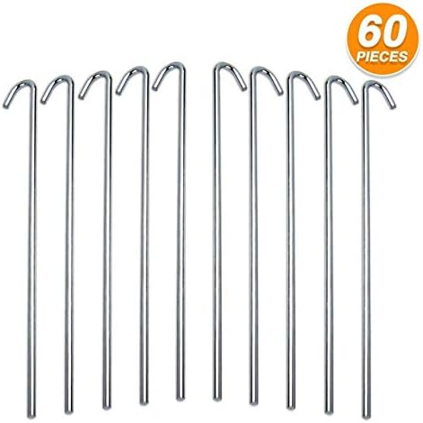 Tent Stakes Heavy Duty Metal, Galvanized Rust-Free Yard Stakes, Garden Edging Fence Hook | Tent Stakes Metal for Outdoor Camping, Tent Garden Stakes for Gardening & Canopies, Tent Pegs - by Ram-Pro