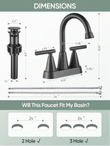 Cobbe Bathroom Faucets for Sink 3 Hole, 4 Inch with Pop Up Drain and 2 Supply Hoses, 2 Handle Centerset Bathroom Faucet for Sink Vanity, Midnight Black Matte