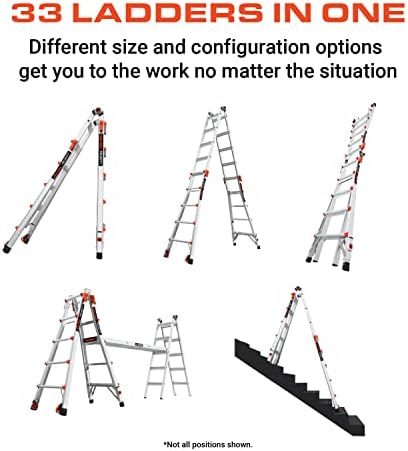 Little Giant Ladders, Velocity with Ratchet Levelers, M22, 22 Ft, Multi-Position Ladder, Aluminum, Type 1A, 300 lbs Weight Rating, (15422-801)