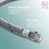 Hoimpro Brushed Gold Waterfall Spout Single Hole Bathroom Faucet, Stainless Steel Single Lever Bathroom Vanity Sink Faucet with Drain, cUPC Hose and Deck Plate