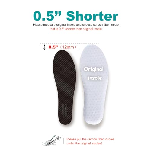 Freeior Carbon Fiber Insole for Pain Relief of Turf Toe, Hallux Rigidus and Limitus, Foot Fractures Recovery, Rigid Thin Foot Plate Carbon Fiber Shoe Inserts for Men Women 1 Pair 10.63"- 270mm