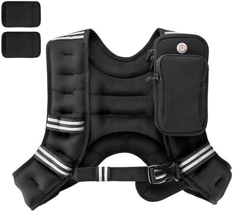 PACEARTH Weighted Vest,4lb/6lb/10lb/12lb/16lb/20lb/25lb/30lb Weight Vest with Reflective Stripe, Body Weight Vests Adjustable for Men, Women Workout, Strength Training, Running, Walking, Jogging