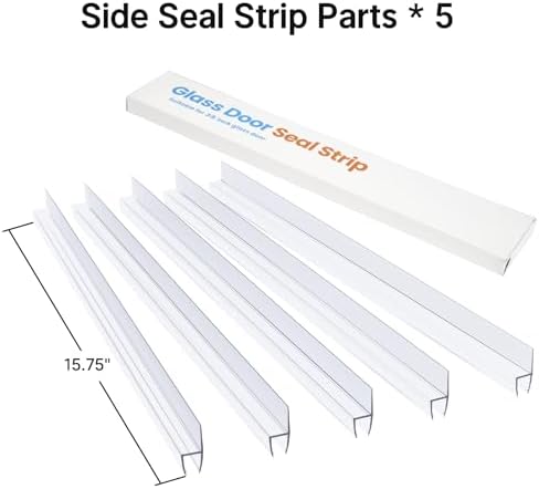 AmazerBath 5 PCS Shower Door Side Seal Strip -15.75 Inches x 5, 5 Sections Segmented Shower Installation Kit, Frameless Glass Door Seal Strip - Suitable for 1/4 Inch Glass