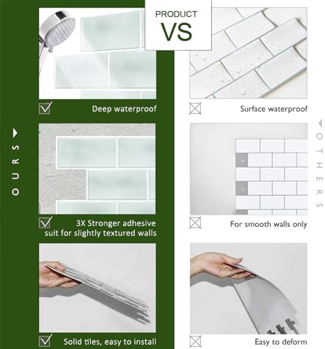STICKGOO 10-Sheet Subway Tile Peel and Stick Backsplash, Self Adhesive Vinyl Wall Tiles, Stick on Backsplash for Kitchen and Bathroom(Thicker Design)