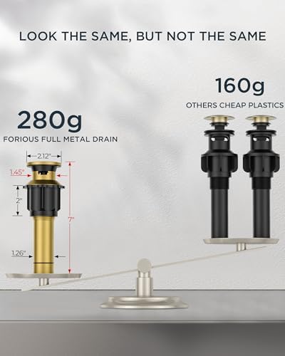 FORIOUS 8 Inch Widespread Brushed Gold Bathroom Faucet 3 Hole, 2 Handle Gold Sink Faucet Bathroom Vanity with 360 Degree Swivel Spout, with Metal Pop Up Drain and cUPC Supply Line, for 6 to 12 In Sink