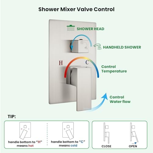 gotonovo Rainfall Bathroom Shower System Rain Shower Head and Handle Set Wall Mounted Shower Complete Combo Solid Brass Pressure Balancing Shower Mixer Valve 10 Inch Brushed Nickel