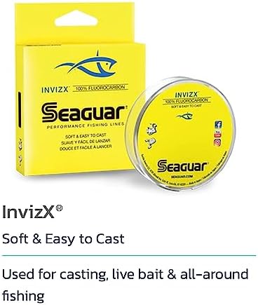 Seaguar InvizX Multi-Species Fishing Line for Casting, Live Bait, Freshwater, 100% Fluorocarbon, Clear, Multiple Sizes