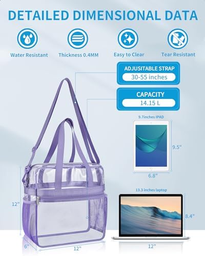 Paxiland Clear Bag for Stadium Events 12x6x12, Clear Tote Bag with Reinforced Strap, Transparent Bag for Sports Concert