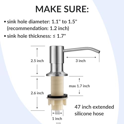 Soap Dispenser for Kitchen Sink(Brushed Nickel),Stainless Steel Countertop Dish Soap Dispenser Pump with 47 '' Extension Tube kit