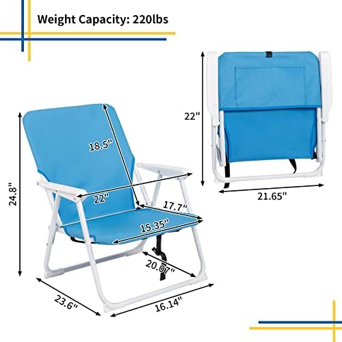 Outvita Lightweight Folding Beach Chair, Portable Arm Chair with High Strength Cleanable Fabric for Sand Camping Lawn Concert Travel Festival Blue,Heavy Duty Supports 220lbs