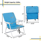 Outvita Lightweight Folding Beach Chair, Portable Arm Chair with High Strength Cleanable Fabric for Sand Camping Lawn Concert Travel Festival Blue,Heavy Duty Supports 220lbs