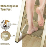 6 Step Ladder, Folding Step Stool with Handgrip and Anti-Slip Wide Pedal, Portable Lightweight Aluminum Stepladder for Kitchen, Home, Library, Office (300 lbs Capacity) - Gold