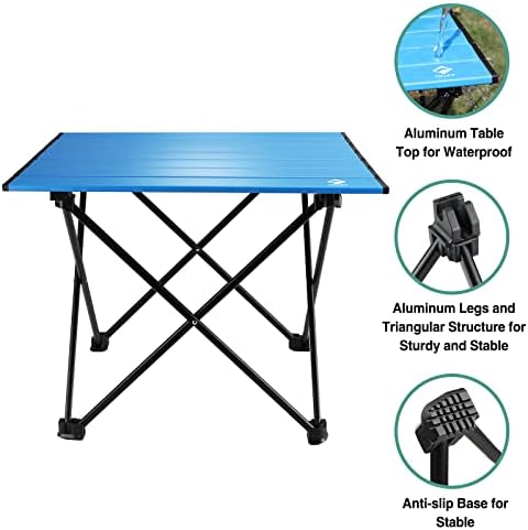 VILLEY Portable Camping Side Table, Ultralight Aluminum Folding Beach Table with Carry Bag for Outdoor Cooking, Picnic, Camp, Boat, Travel
