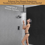 VANFOXLE Shower Faucet Set Matte Black Shower System,Push Button Diverter Shower Faucet with 2 in 1 Handheld,Ceiling Mount 10 Inch Shower Head with 6 Inch Wall Mount Shower Head