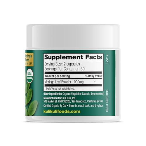 Kuli Kuli Organic Moringa Capsules [60 Count] - Premium Moringa Leaf Powder Capsules - Nutrient-Dense Superfood for Energy, Vitality, and Wellness
