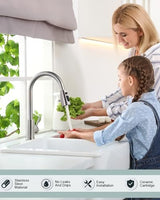 WOWOW Kitchen Faucet with Sprayer, Kitchen Sink Faucet, SUS 304 Stainless Steel, High Arc Single Handle Brushed Nickel Kitchen Faucets with Pull Down Sprayer, Pull Out Kitchen Faucet with Deck Plate