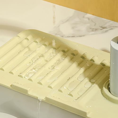 Faucet Mat for Kitchen Sink - 2024 Premium Upgrade: Enhanced Silicone Splash Guard with Rapid Drying & Dish Soap Sponge Holder, Perfect for Stone Sinks in Kitchen & Bathroom (Gray, 1 Pack)