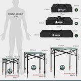 VILLEY Folding Camping Square Table with Carry Bag, Lightweight Aluminum Adjustable Square Table for Outdoor, Camping, Picnic, Backyards, BBQ (L)