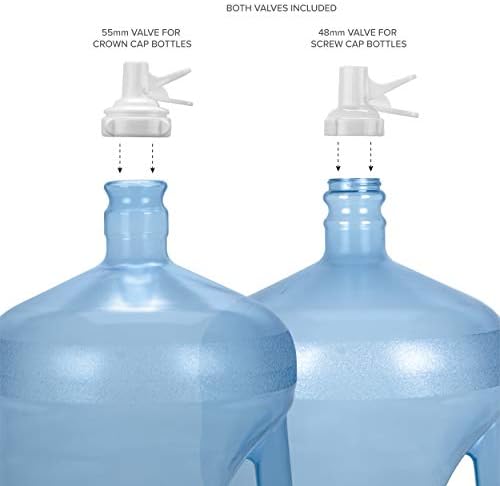 Brio Stainless Steel 3-5 Gallon Water Jug Stand and 2 Dispenser Valves, Non Slip Stand with BPA Free Fast Flow Water Spout Fits Both 48mm and 55mm Bottles 2 CAPS Included (White), 12 inches