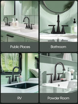 Cobbe Bathroom Faucets for Sink 3 Hole, 4 Inch with Pop Up Drain and 2 Supply Hoses, 2 Handle Centerset Bathroom Faucet for Sink Vanity, Midnight Black Matte