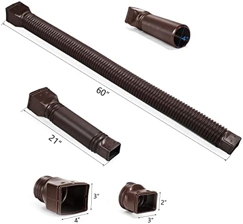 Brown 1-Pack Rain Gutter Downspout Extensions Flexible, Drain Downspout Extender,Down Spout Drain Extender, Gutter Connector Rainwater Drainage,Extendable from 21 to 68 Inches