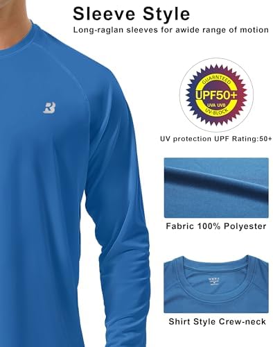 Roadbox Mens UPF 50+ UV Sun Protection Shirts Outdoor Long Sleeve SPF Rash Guard for Fishing Hiking Swimming Running