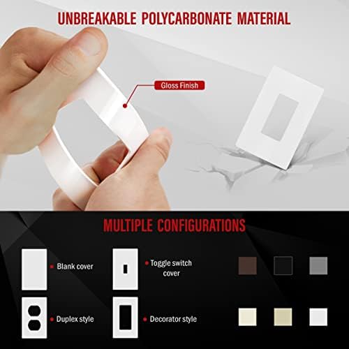 ENERLITES Screwless Decorator Wall Plate Child Safe Outlet Cover, Gloss Finish, Medium Size 1-Gang 4.88" H x 3.11" L, Unbreakable Polycarbonate Thermoplastic, SI8831M-W-10PCS, White