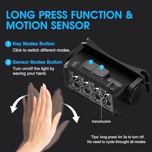 Rechargeable Headlamp Flashlight 2-Pack, 8 LED 2500 Lumen Ultra-Light Bright Headlight with Motion Sensor, Waterproof Lightweight Head Lamp for Adult Kid, Headlamps for Outdoor Camping Running Fishing