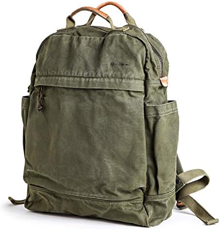 Gootium Canvas Backpack for Women Vintage Style Zipper Bag Men's Casual Daypack Cloth Outdoor Travel Rucksack, Olive