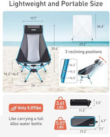 TOURIT Folding Beach Chair with Sunshade, Portable Camping Backpack Chair with Head Support, Low Profile, Lightweight High Back Design for Adults, UPF 50+ Sun Protection, Supports 380 lbs, Black