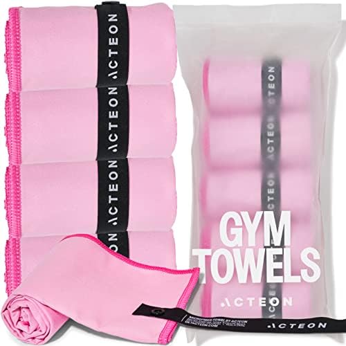 Acteon Quick Dry Gym Towels, Silver ION Odor-Free Super Absorbent Pink Towels, Pink Towel Set, Womens Workout Accessories for Body Sweat Yoga Tennis
