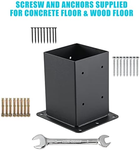 4x4 Post Base 4 Pcs, (Inner Size 3.6x3.6) Post Anchors, 13GA Thick Solid Steel & Black Powder Coated,Deck Post Brackets Support Deck Base Plate Pergola Brackets Fence Kit Mailbox Mount