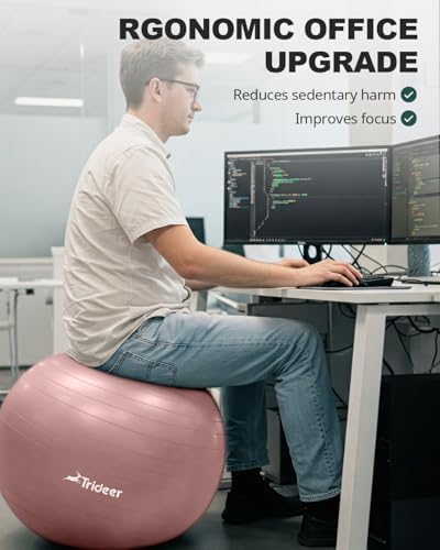 Trideer Yoga Ball - Exercise Ball for Workout pilates Stability - Anti-Burst and Slip Resistant for physical therapy, Birthing, Stretching & Core Workout, Office Ball Chair, Flexible Seating, Home Gym