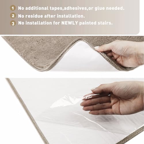 PURE ERA Carpet Stair Treads Ultra Plush 9.5" X 30"Soft Bullnose Indoor Stair Protectors Pet-Friendly Non-Slip Skid Resistant Tape Free Washable Reusable(14 Pieces, Cream Gray)