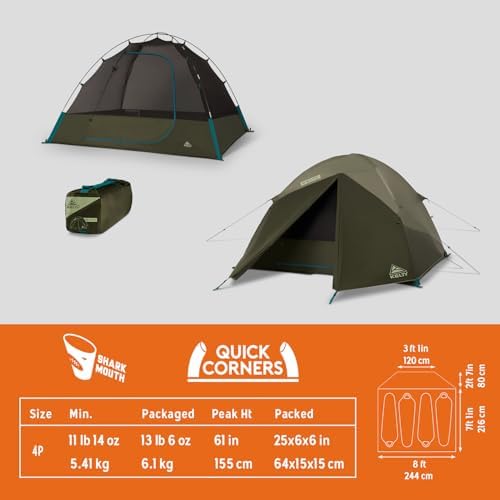 Kelty Daydreamer 4P + 6P Camping Tent, Blackout Fabric, Interior Light Diffusing Gear Loft, Standing Height, PFAS Free