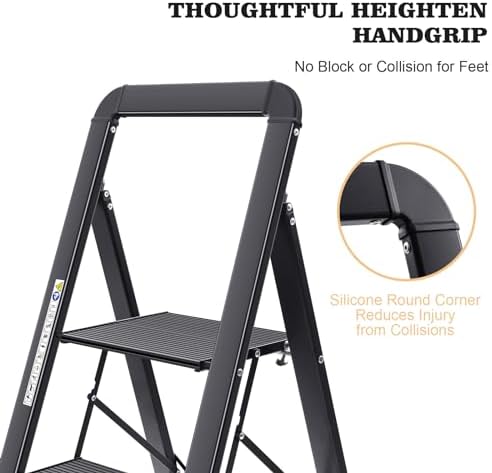 KINGRACK Aluminium 5 Step Ladder, Lightweight Step Stool with Non-Slip Pedals, Handrail, Folding Step Ladder for Kitchen, Garage, Home, Space Saving, Sturdy and Portable, Silver