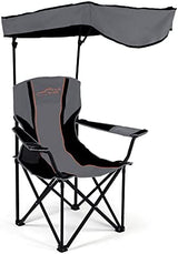 FAIR WIND Oversized Camping Lounge Chair with Adjustable Shade Canopy, Heavy Duty Quad Fold Chair Arm Chair - Support 350 LBS (Black Grey)