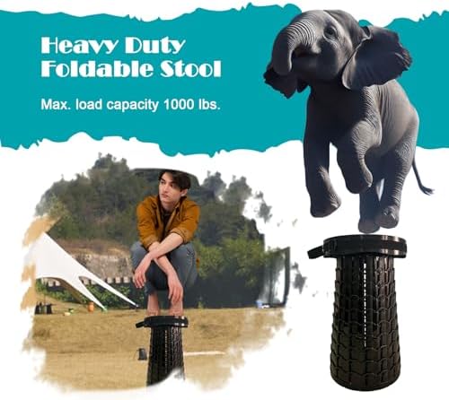 19.7” Heavy Duty Collapsible Stool with Cushion - Portable, Foldable Camping Stool for Adults, Max Capacity 1000lbs