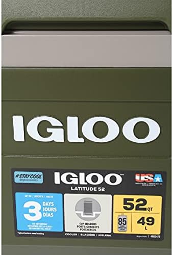 Igloo 60367 Sportsman Latitude 52 Cooler Box, Approx. 11.2 gal (49 L), Sportsman, Latitude, Outdoor, Camping, Leisure, Fishing, Green