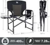 TIMBER RIDGE Aluminum Oversized Camping Chair, Lightweight Portable Directors Chair with Side Table Detachable Side Pocket for Outdoor Camping, Lawn, Picnic, Support 400lbs Black