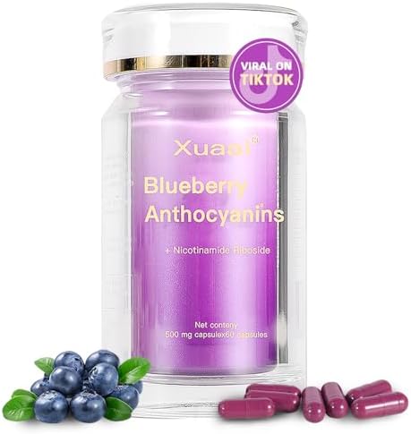 Blueberry Anthocyanins Capsules - Blueberry 10:1 Extract, Premium NAD+ Supplement with Anthocyanin & Lutein for Anti-Aging Support - Eye Vitamins Boosting Vision & Cellular Health, Vegetarian, 60 C