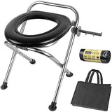 Upgraded Heavy Duty Stainless Steel Portable Toilet for Camping, Sturdy 350LBS Camp Toilet Portable, Portable Camping Toilet with Soft Seat/Toilet Bags, Black Folding Toilet for Hiking, Travel