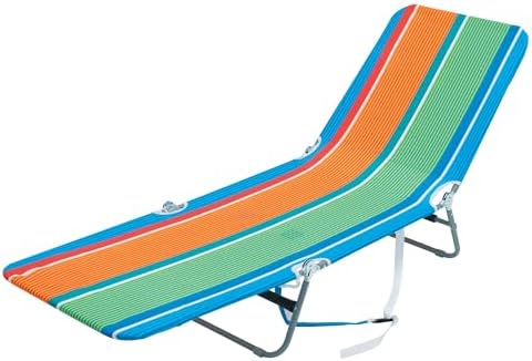 Rio Beach Portable Lay Flat Folding Backpack Beach Lounge Chair with Backpack Straps and Storage Pouch, Orange and Green