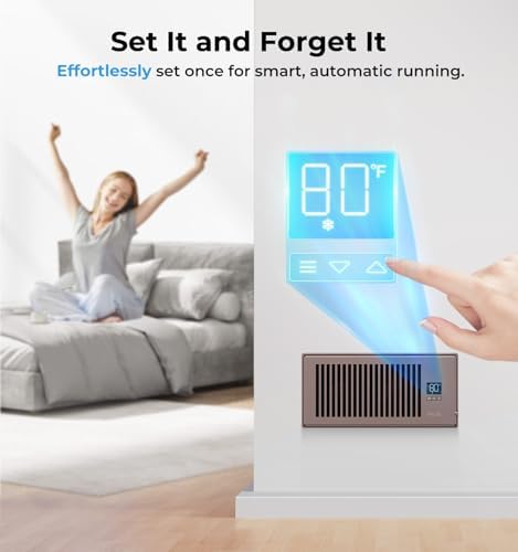 Quiet Register Booster Fan Fits 4" x 10" (Duct Opening Cutout), 10-Speed Smart Heating Cooling AC Vent Booster Fan w/Remote Control & Thermostat Control (Vertical Grille - Bronze) - Corded