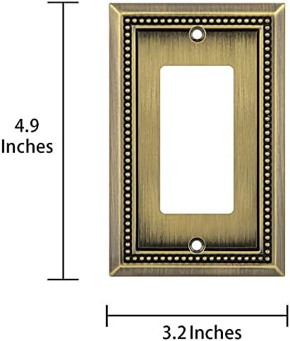 Henne Bery Sunken Pearls Heavy Duty Decorative Wall Plate Switch Plate Outlet Cover (Single Decorator, 3 Pack, Antique Brass)