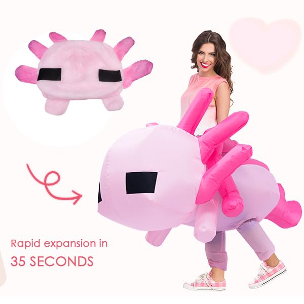 FANFX Cartoon Axolotl Costume Inflatable Costume for Adult and Kids Christmas Blow Up Costumes Cute Unisex Suit for Animals Cosplay Holiday Party with Adjustable Waistband