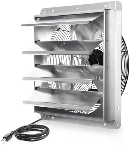 KEN BROWN 18 Inch Shutter Exhaust Fan, 2450CFM High Speed Wall Mounted Vent Fan with 1.65m Power Cord, Ideal for Garage, Attic, Greenhouse, Shed, Shop